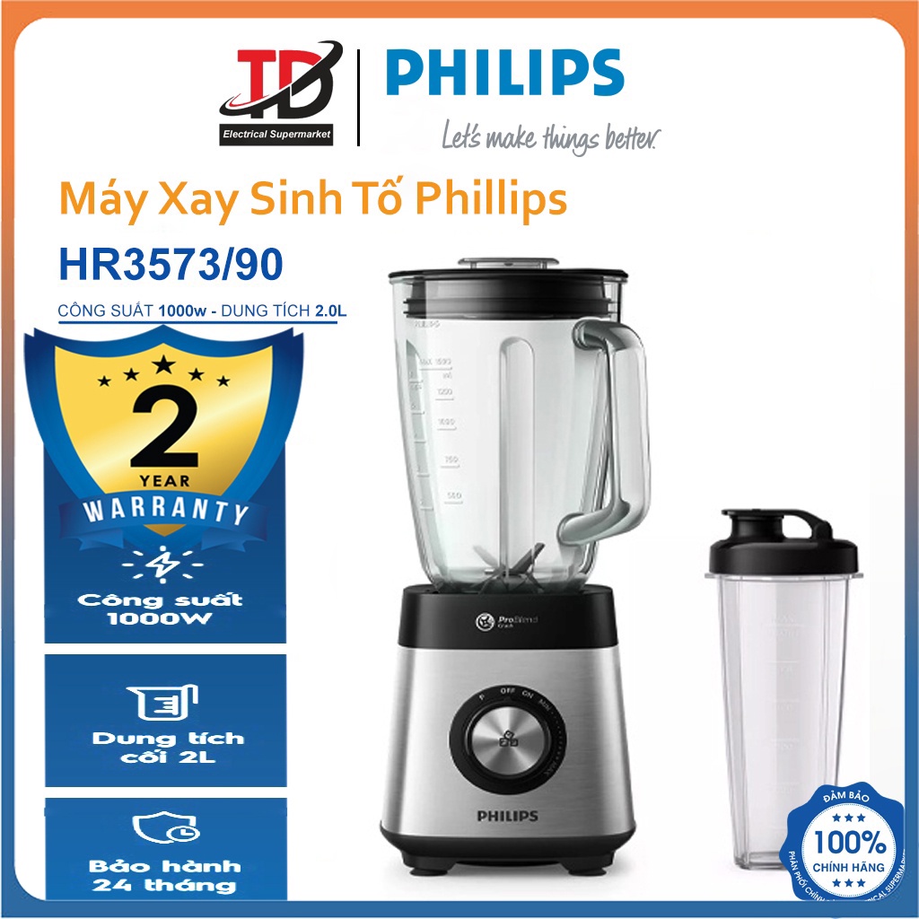 Máy xay sinh tố Philips Problend HR3573/90, 1000W-2.0Lit, lưỡi dao 6 cánh